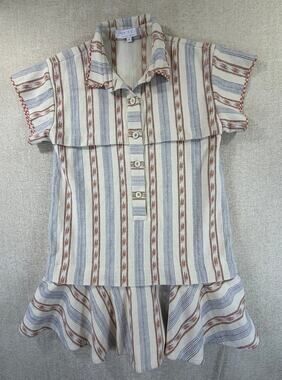 Hunter Bell New York Women's Medium Cream Southwest Print Ruffle Midi Dress Boho